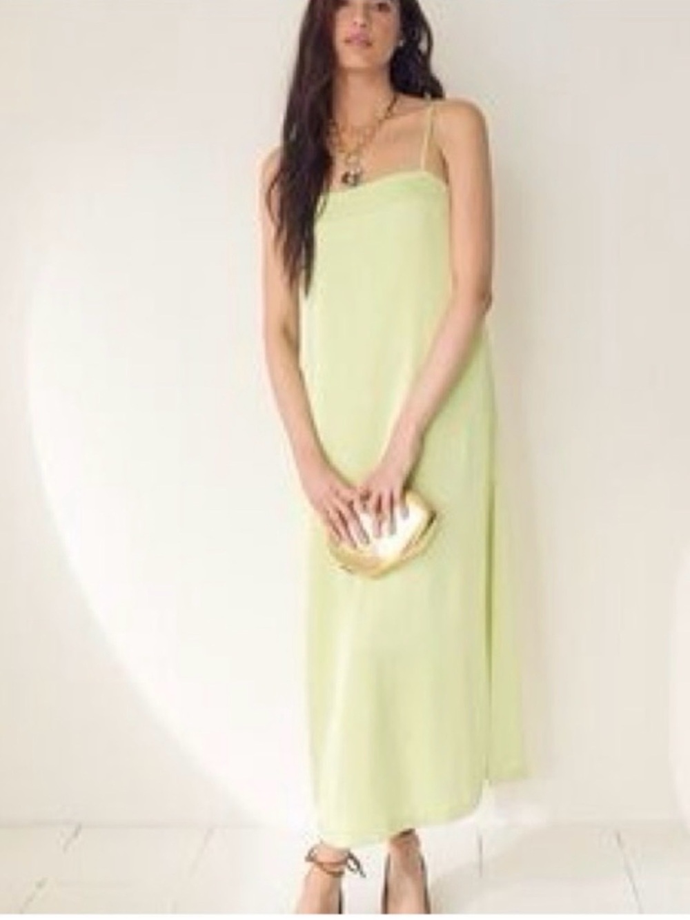 RW&CO 90s Style Chartreuse Cami Column Maxi Slip Dress Cocktail NWT Size 10